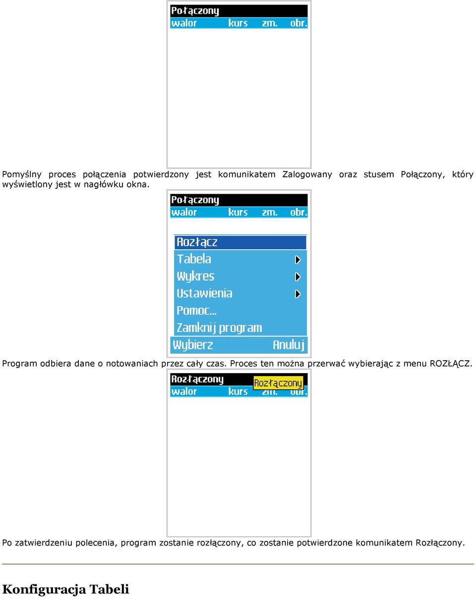 Proces ten można przerwać wybierając z menu ROZŁĄCZ.