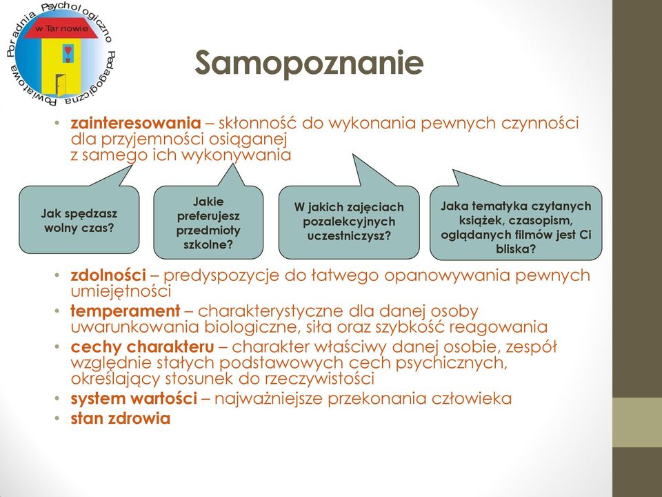 zdolności predyspozycje do łatwego opanowywania pewnych umiejętności temperament charakterystyczne dla danej osoby uwarunkowania biologiczne, siła oraz szybkość reagowania