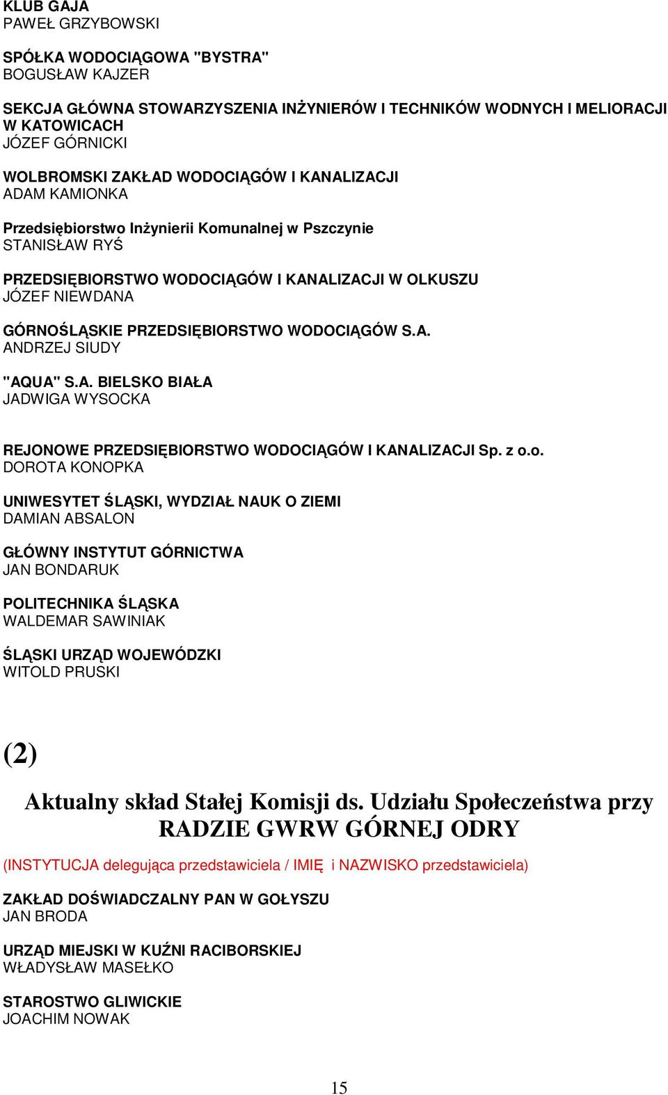 PRZEDSIĘBIORSTWO WODOCIĄGÓW S.A. ANDRZEJ SIUDY "AQUA" S.A. BIELSKO BIAŁA JADWIGA WYSOCKA REJONOWE PRZEDSIĘBIORSTWO WODOCIĄGÓW I KANALIZACJI Sp. z o.