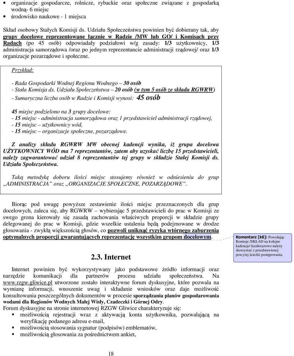 uŝytkownicy, 1/3 administracja samorządowa /oraz po jednym reprezentancie administracji rządowej/ oraz 1/3 organizacje pozarządowe i społeczne.