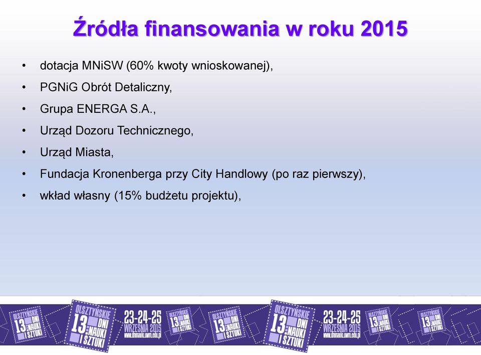 S.A., Urząd Dozoru Technicznego, Urząd Miasta, Fundacja