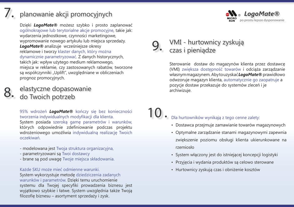 Z danych historycznych, takich jak: wpływ użytego medium reklamowego, miejsca w reklamie, czy zastosowanych rabatów, tworzone są współczynniki Uplift, uwzględniane w obliczeniach prognoz promocyjnych.