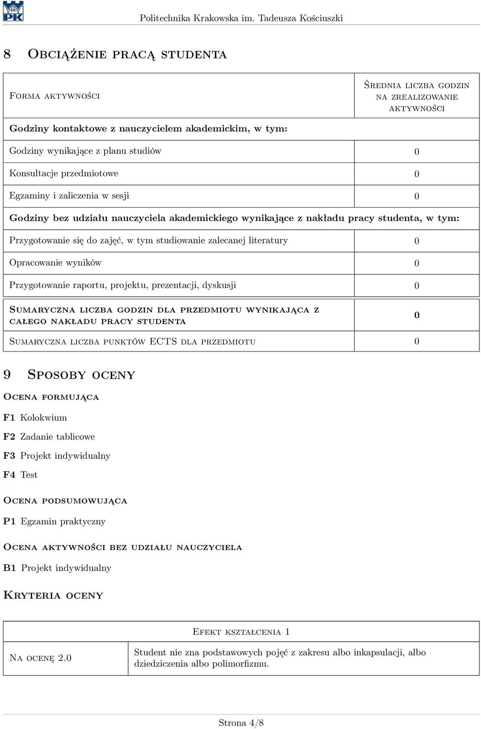 literatury 0 Opracowanie wyników 0 Przygotowanie raportu, projektu, prezentacji, dyskusji 0 Sumaryczna liczba godzin dla przedmiotu wynikająca z całego nakładu pracy studenta 0 Sumaryczna liczba