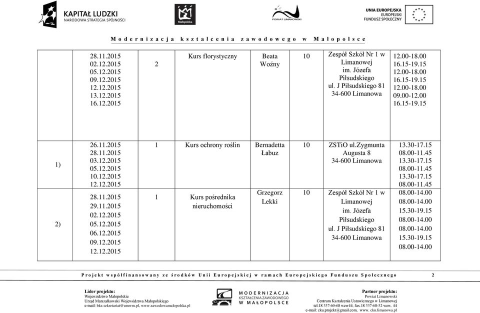 zygmunta 0 Zespół Szkół Nr w Limanowej im. Józefa Piłsudskiego ul. J Piłsudskiego 8 3.30-7.5 08.00-.45 3.30-7.5 08.00-.45 3.30-7.5 08.00-.45 08.00-4.