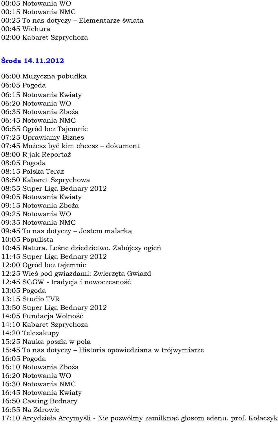 dotyczy Jestem malarką 10:05 Populista 10:45 Natura. Leśne dziedzictwo.