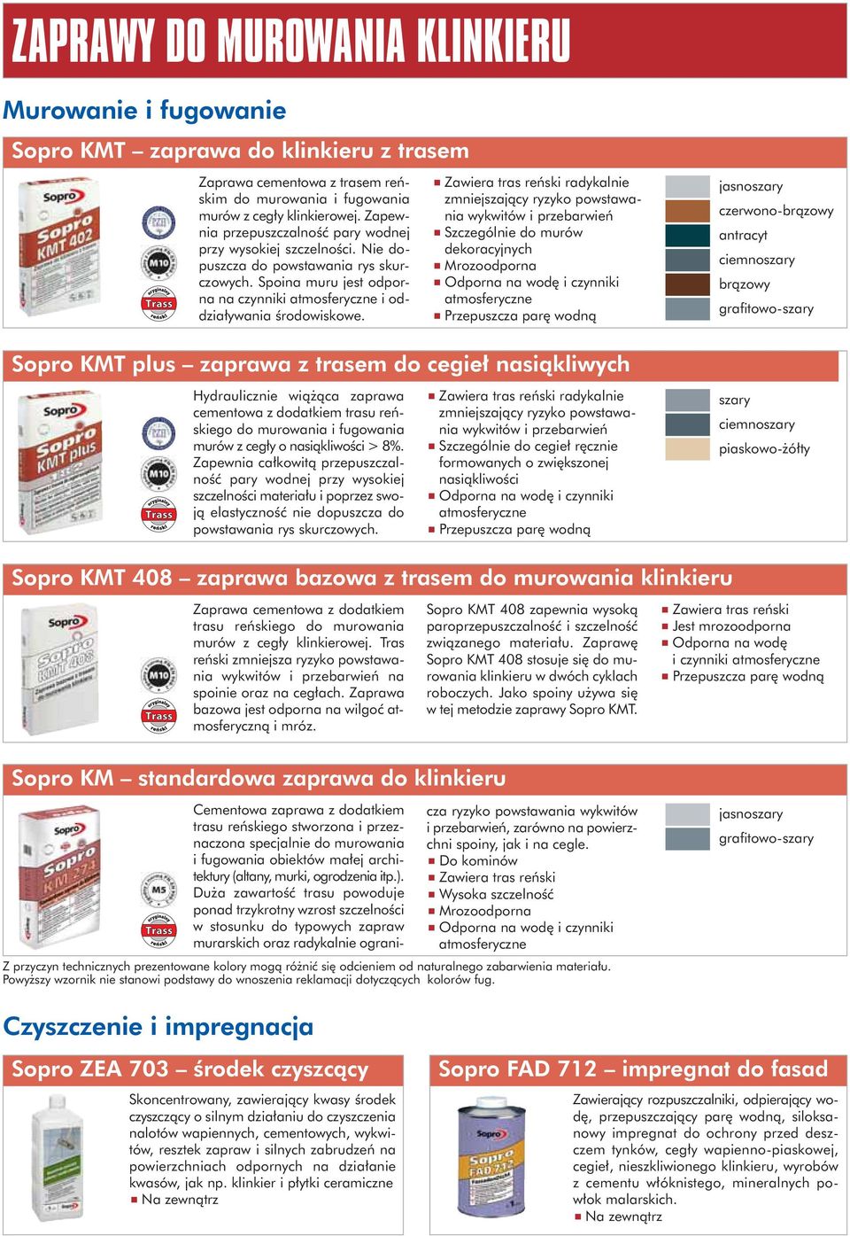 Zawiera tras reński radykalnie zmniejszający ryzyko powstawania wykwitów i przebarwień Szczególnie do murów dekoracyjnych Mrozoodporna Odporna na wodę i czynniki atmosferyczne Przepuszcza parę wodną