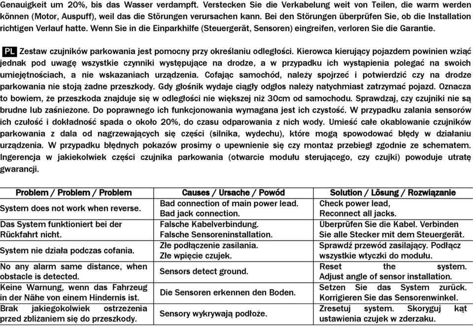 PL Zestaw czujników parkowania jest pomocny przy określaniu odległości.
