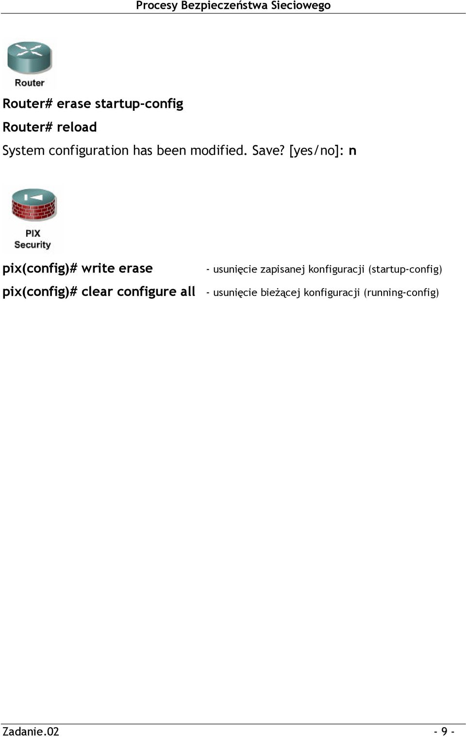 [yes/no]: n pix(config)# write erase - usunięcie zapisanej