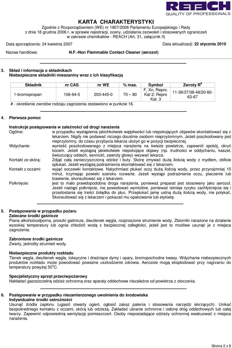 Pierwsza pomoc Instrukcje postępowania w zależności od drogi narażenia Ogólne: w przypadku wystąpienia jakichkolwiek wątpliwości lub niepokojących objawów skontaktować się z lekarzem.