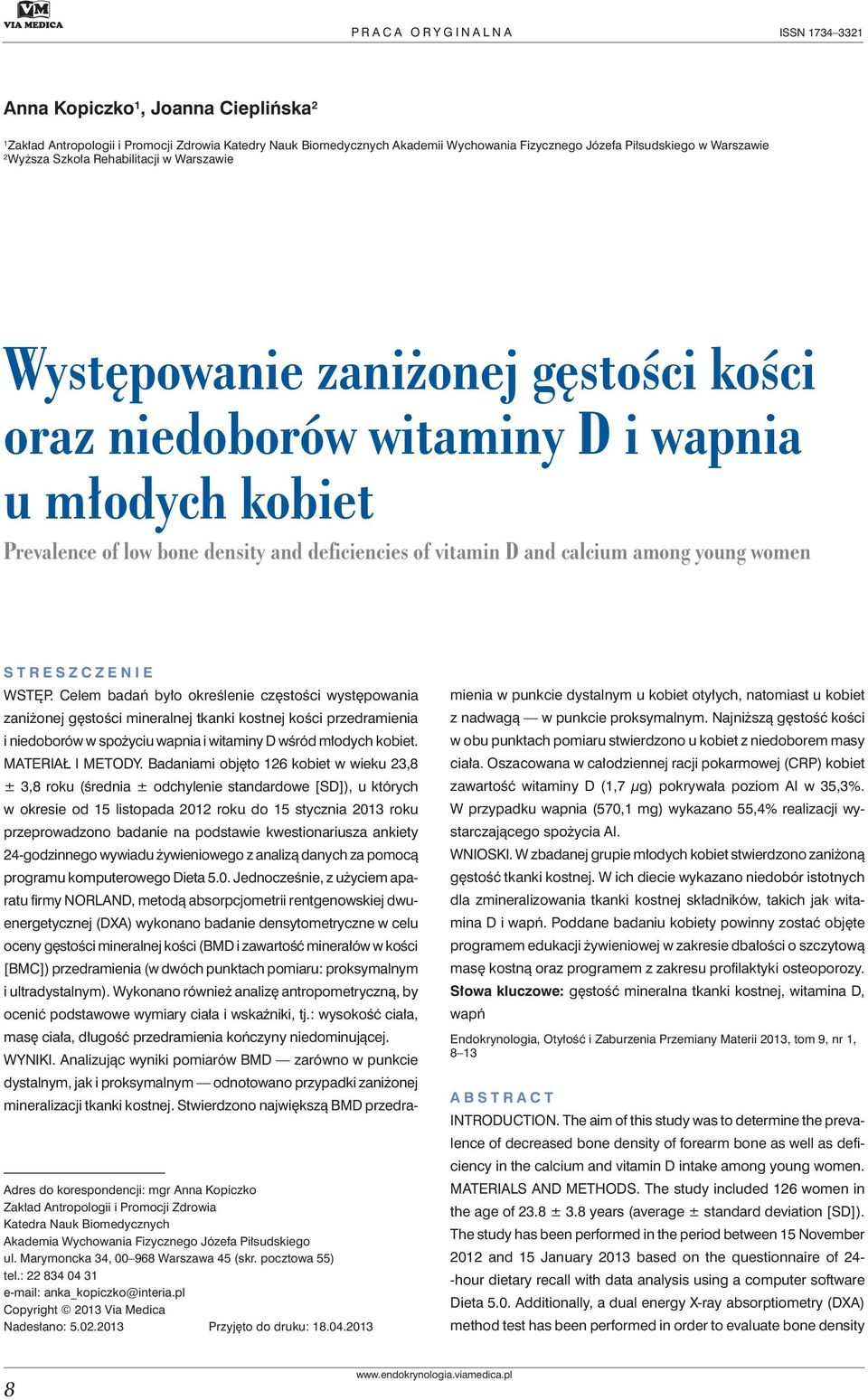 calcium among young women STRESZCZENIE WSTĘP.