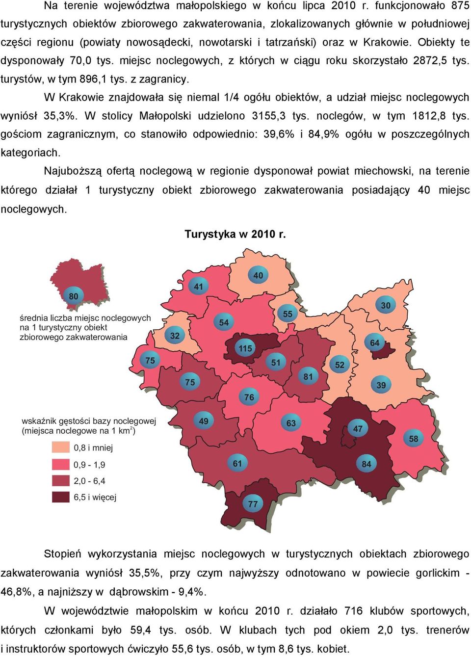 Obiekty te dysponowały 0,0 tys. miejsc noclegowych, z których w ciągu roku skorzystało, tys. turystów, w tym, tys. z zagranicy.