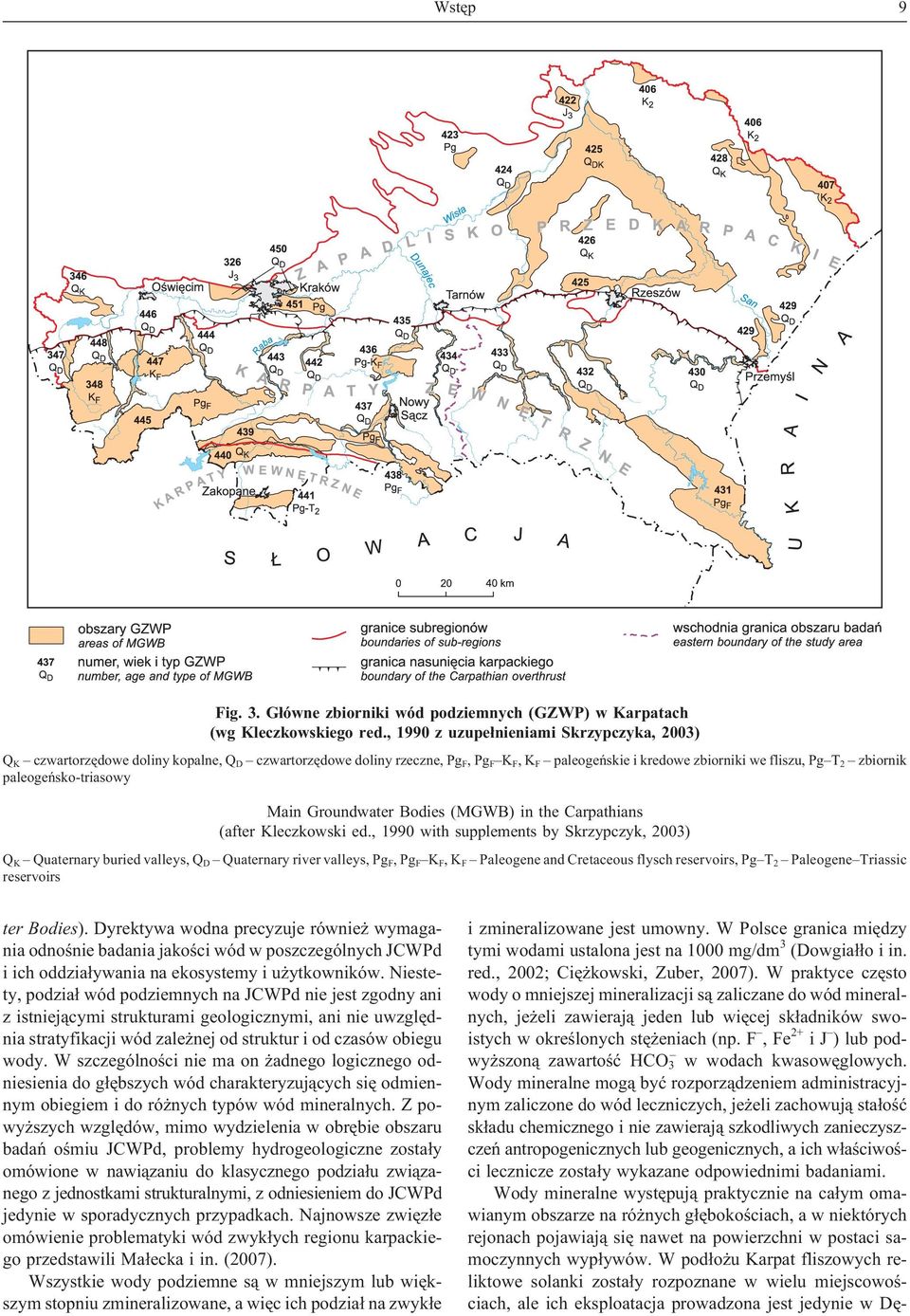 paleogeñsko-triasowy Main Groundwater Bodies (MGWB) in the Carpathians (after Kleczkowski ed.