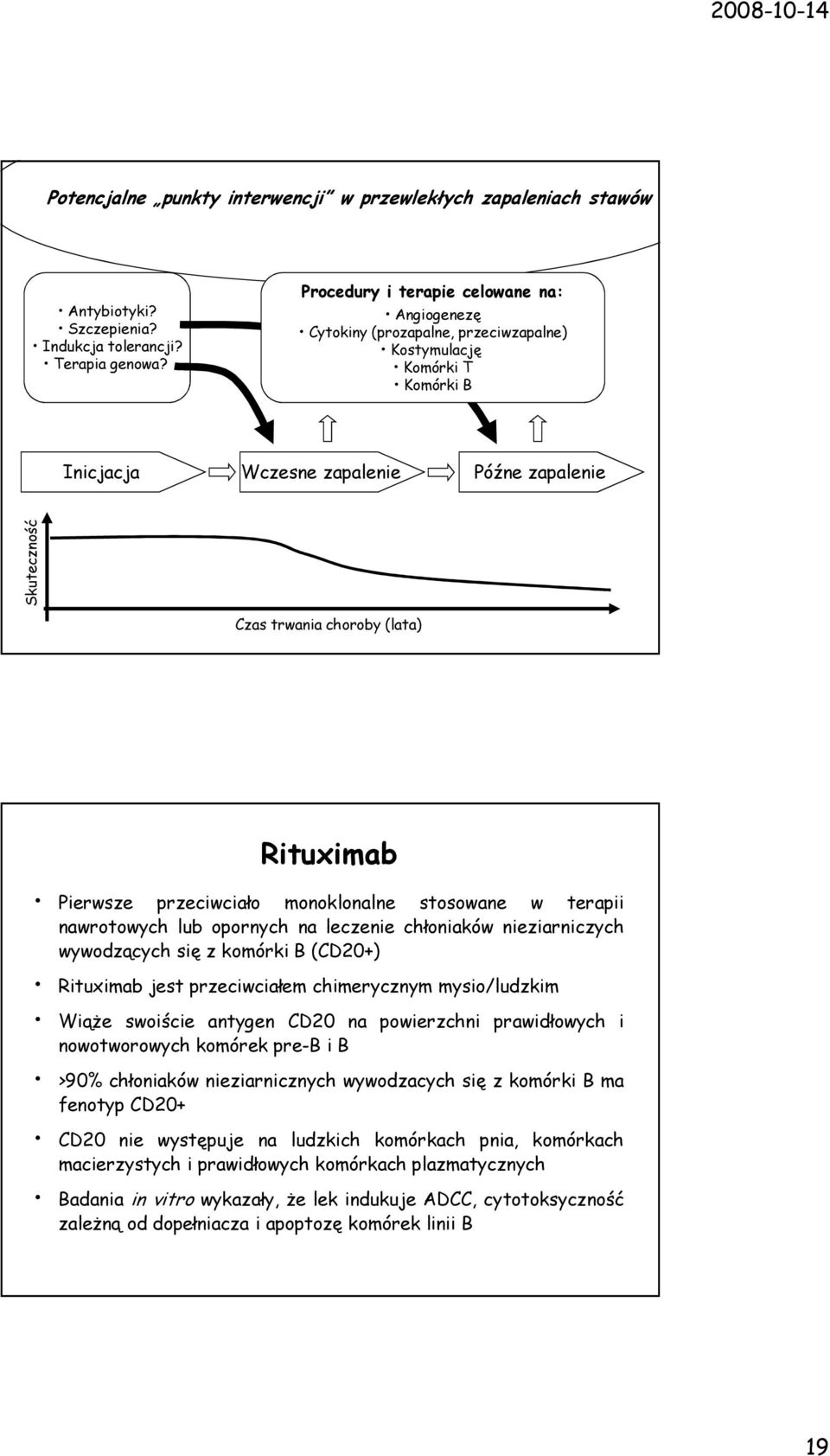 Rituximab Pierwsze przeciwciało monoklonalne stosowane w terapii nawrotowych lub opornych na leczenie chłoniaków nieziarniczych wywodzących się z komórki B (CD20+) Rituximab jest przeciwciałem