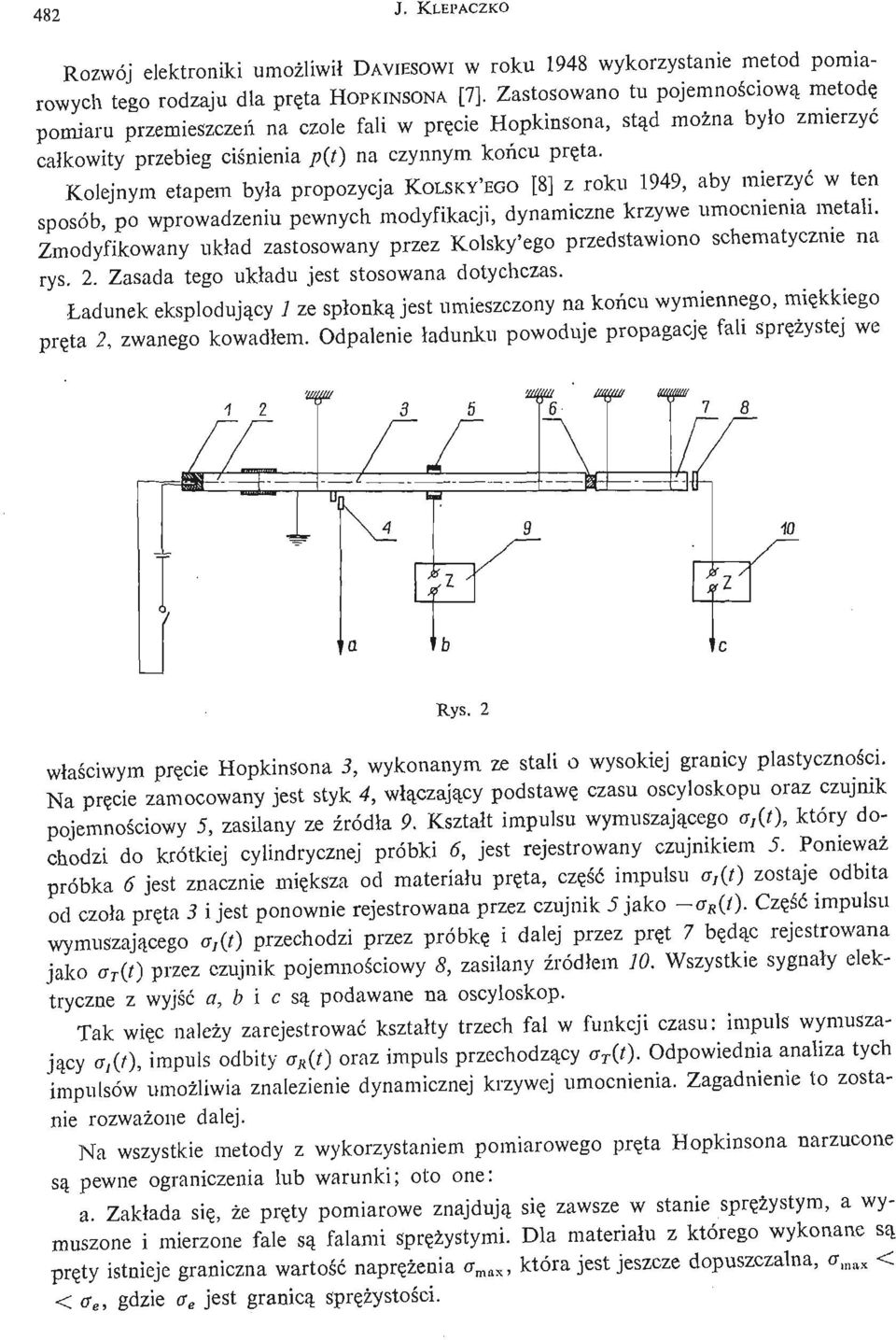 Kolejnym etapem była propozycja KOLSKY'EGO [8] z roku 1949, aby mierzyć w ten sposób, po wprowadzeniu pewnych modyfikacji, dynamiczne krzywe umocnienia metali.
