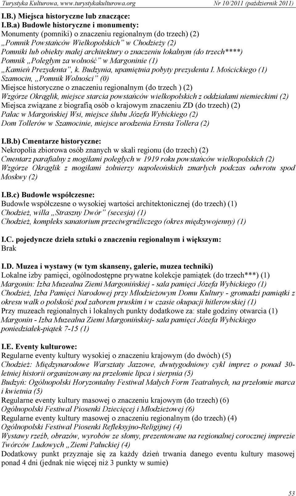 Mościckiego (1) Szamocin, Pomnik Wolności (0) Miejsce historyczne o znaczeniu regionalnym (do trzech ) (2) Wzgórze Okrąglik, miejsce starcia powstańców wielkopolskich z oddziałami niemieckimi (2)