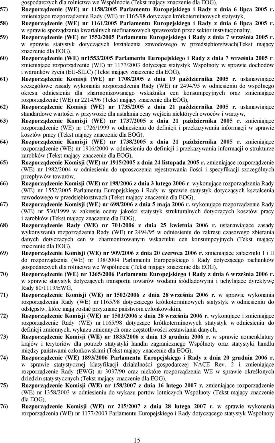 w sprawie sporządzania kwartalnych niefinansowych sprawozdań przez sektor instytucjonalny, 59) Rozporządzenie (WE) nr 1552/2005 Parlamentu Europejskiego i Rady z dnia 7 września 2005 r.