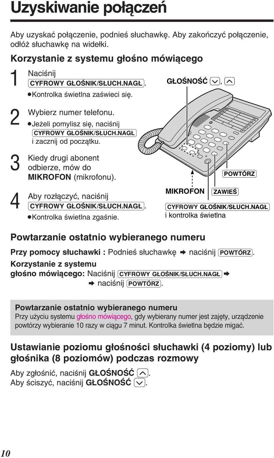 drugi abonent odbierze, mów do MIKROFON (mikrofonu). rozìàczyã, naciønij (CYFROWY GÌOØNIK/SÌUCH.NAGÌ). Kontrolka øwietlna zgaønie.