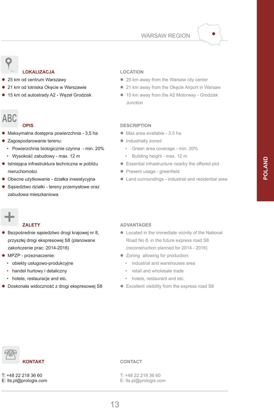 min. 20% Wysokość zabudowy - max.