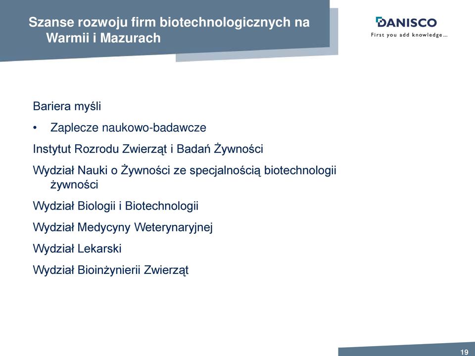 Nauki o Żywności ze specjalnością biotechnologii żywności Wydział Biologii i