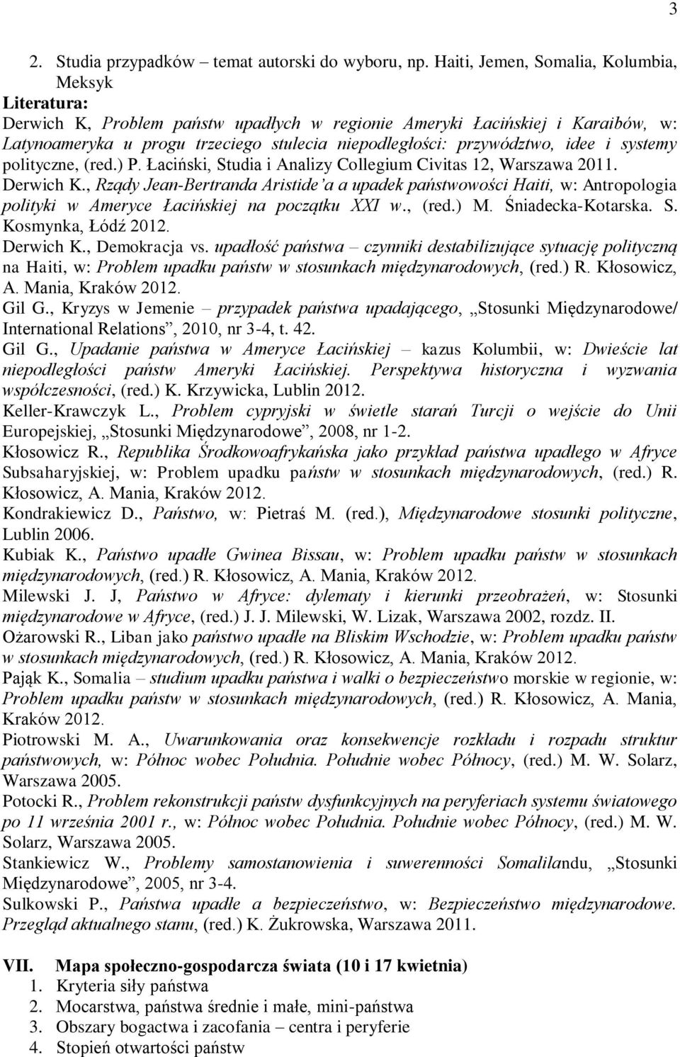 systemy polityczne, (red.) P. Łaciński, Studia i Analizy Collegium Civitas 12, Warszawa 2011. Derwich K.