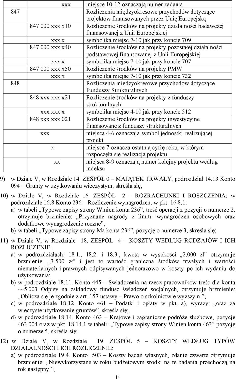 x symbolika miejsc 7-10 jak przy koncie 707 847 000 x50 Rozliczenie środków na projekty PMW x symbolika miejsc 7-10 jak przy koncie 732 848 Rozliczenia międzyokresowe przychodów dotyczące Funduszy