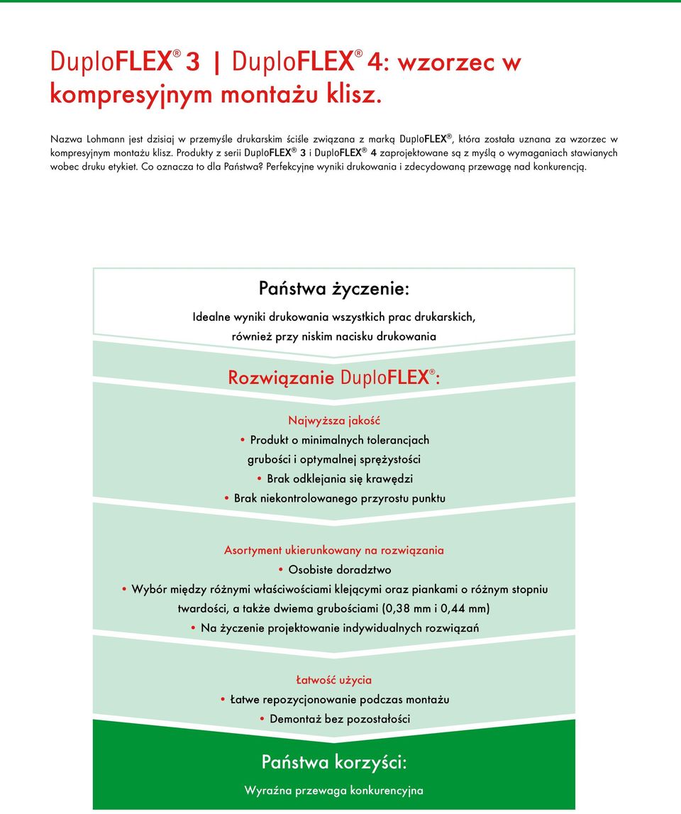 Produkty z serii DuploFLEX 3 i DuploFLEX 4 zaprojektowane są z myślą o wymaganiach stawianych wobec druku etykiet. Co oznacza to dla Państwa?