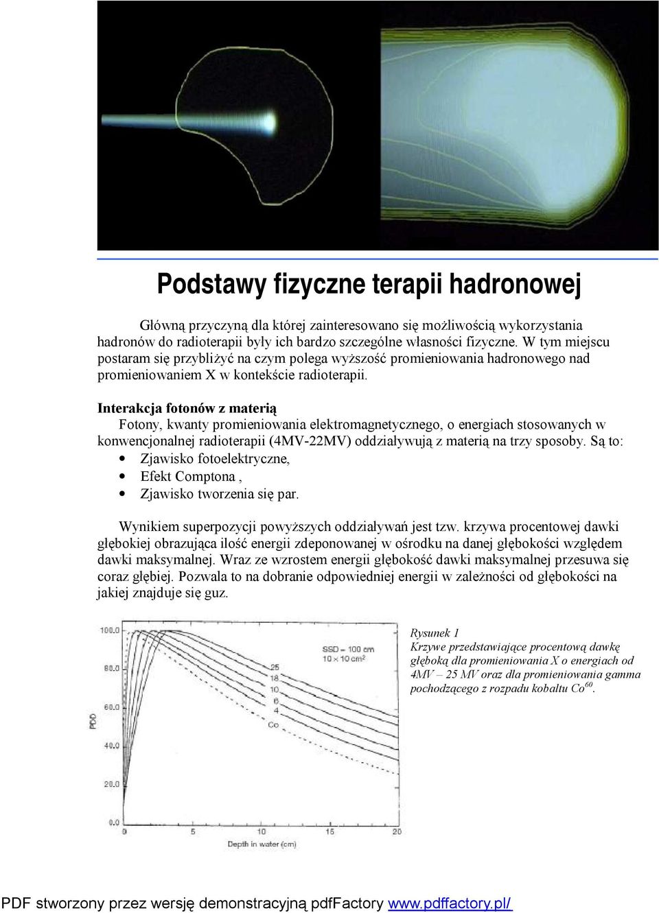 Interakcja fotonów z materią Fotony, kwanty promieniowania elektromagnetycznego, o energiach stosowanych w konwencjonalnej radioterapii (4MV-22MV) oddziaływują z materią na trzy sposoby.