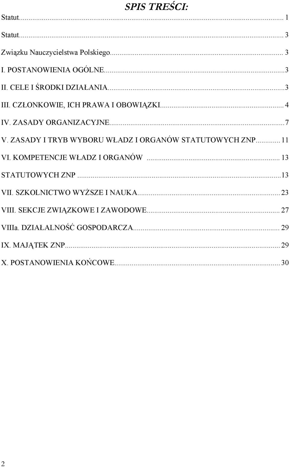 ZASADY I TRYB WYBORU WŁADZ I ORGANÓW STATUTOWYCH ZNP...11 VI. KOMPETENCJE WŁADZ I ORGANÓW... 13 STATUTOWYCH ZNP...13 VII.