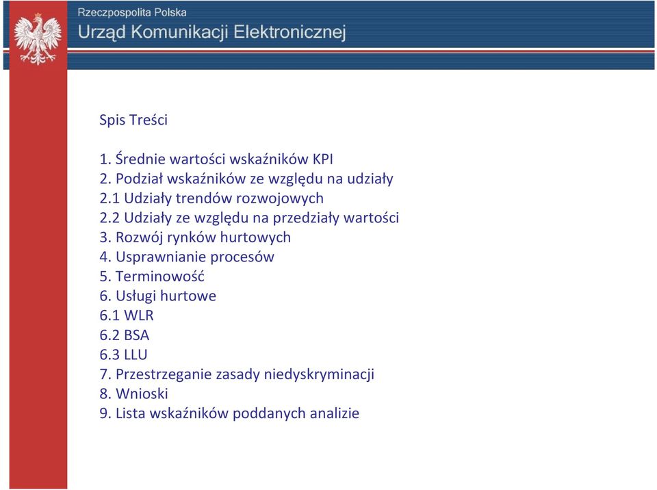 Rozwój rynków hurtowych 4. Usprawnianie procesów 5. Terminowość 6. Usługi hurtowe 6.1 WLR 6.