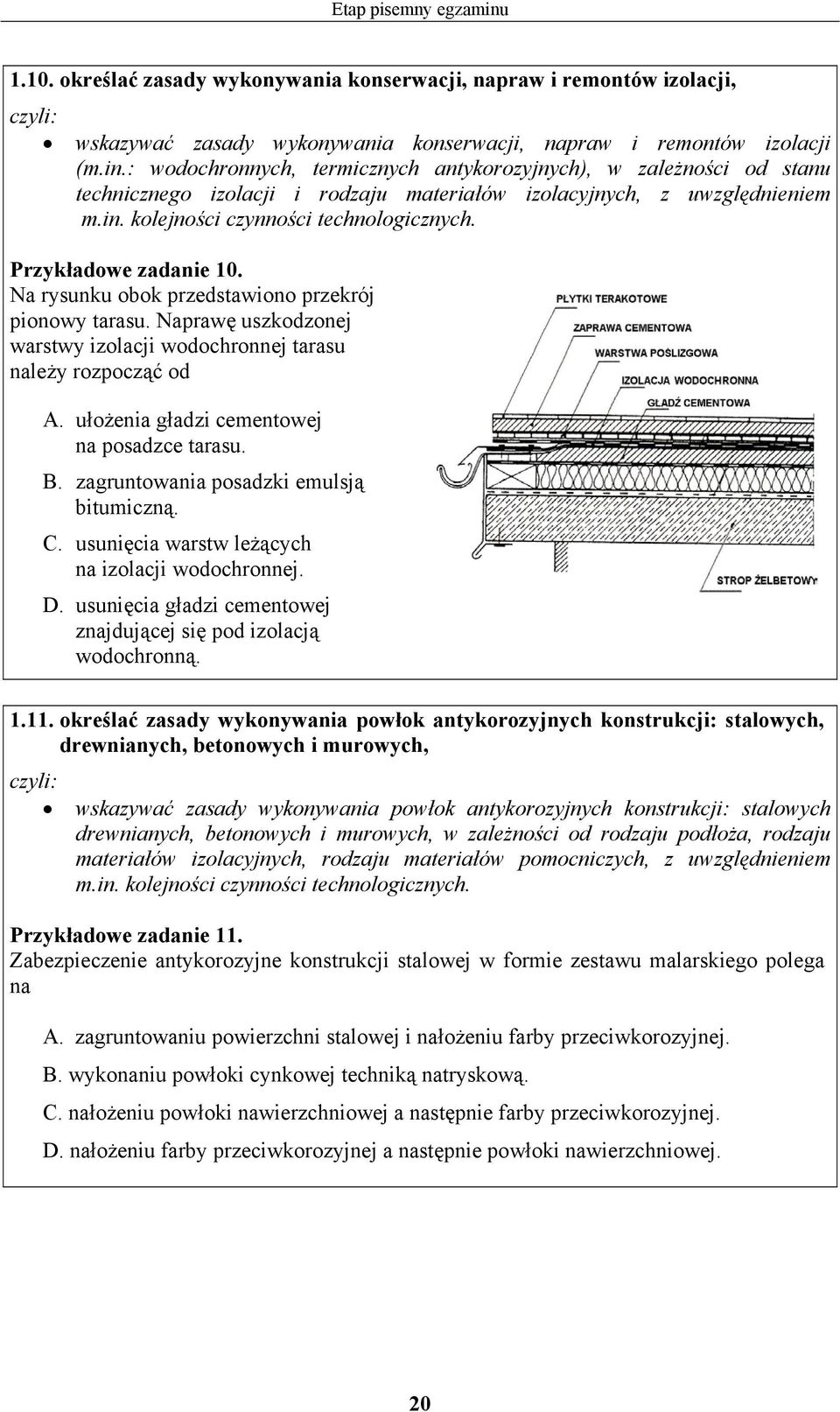 ułożenia gładzi cementowej na posadzce tarasu.. zagruntowania posadzki emulsją bitumiczną.. usunięcia warstw leżących na izolacji wodochronnej.