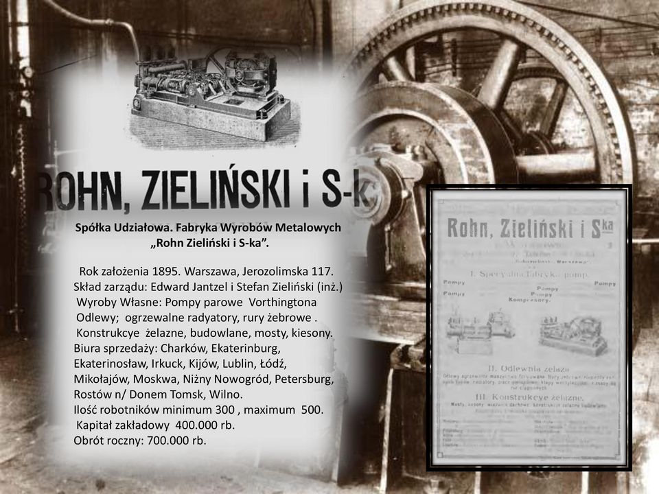 Konstrukcye żelazne, budowlane, mosty, kiesony.