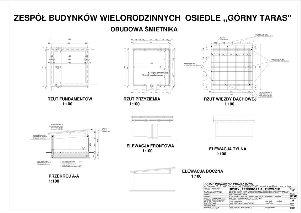 betonowa 1 24 24 1 PŁATWIE STALOWE O PRZEKROJU 1x1x4 mm 119 119 119 119 119 62 23 23 62 25 125 25 15 25 125 25 5 5 5 6 PODCIĄGI STALOWE O PRZEKROJU 15x12x4 mm RZUT FUNDAMENTÓW 1:1 25 125 25 15 25 125