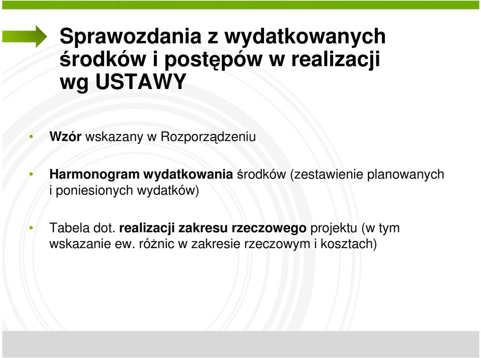 (zestawienie planowanych i poniesionych wydatków) Tabela dot.