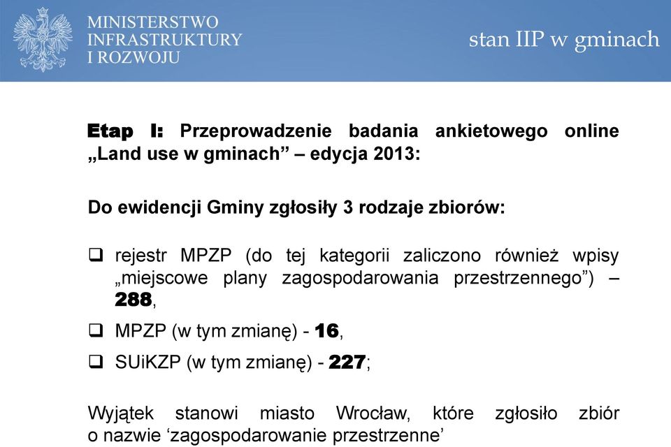 miejscowe plany zagospodarowania przestrzennego ) 288, MPZP (w tym zmianę) - 16, SUiKZP (w tym