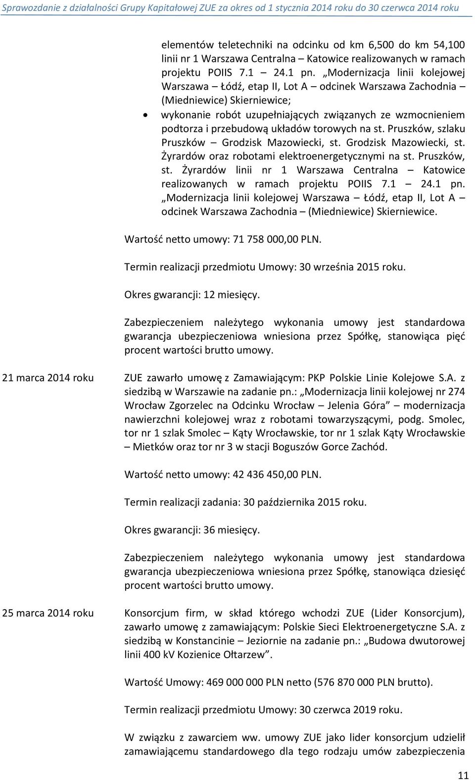 układów torowych na st. Pruszków, szlaku Pruszków Grodzisk Mazowiecki, st. Grodzisk Mazowiecki, st. Żyrardów oraz robotami elektroenergetycznymi na st. Pruszków, st.
