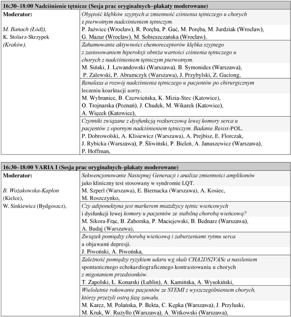 Sobieszczańska (Wrocław), (Kraków), Zahamowanie aktywności chemoreceptorów kłębka szyjnego z zastosowaniem hiperoksji obniża wartości ciśnienia tętniczego u chorych z nadciśnieniem tętniczym