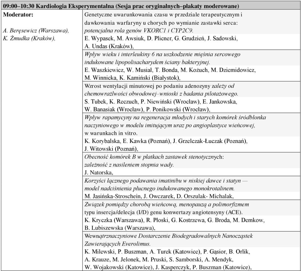Undas (Kraków), Wpływ wieku i interleukiny 6 na uszkodzenie mięśnia sercowego indukowane lipopolisacharydem ściany bakteryjnej. E. Waszkiewicz, W. Musiał, T. Bonda, M. Kożuch, M. Dziemidowicz, M.