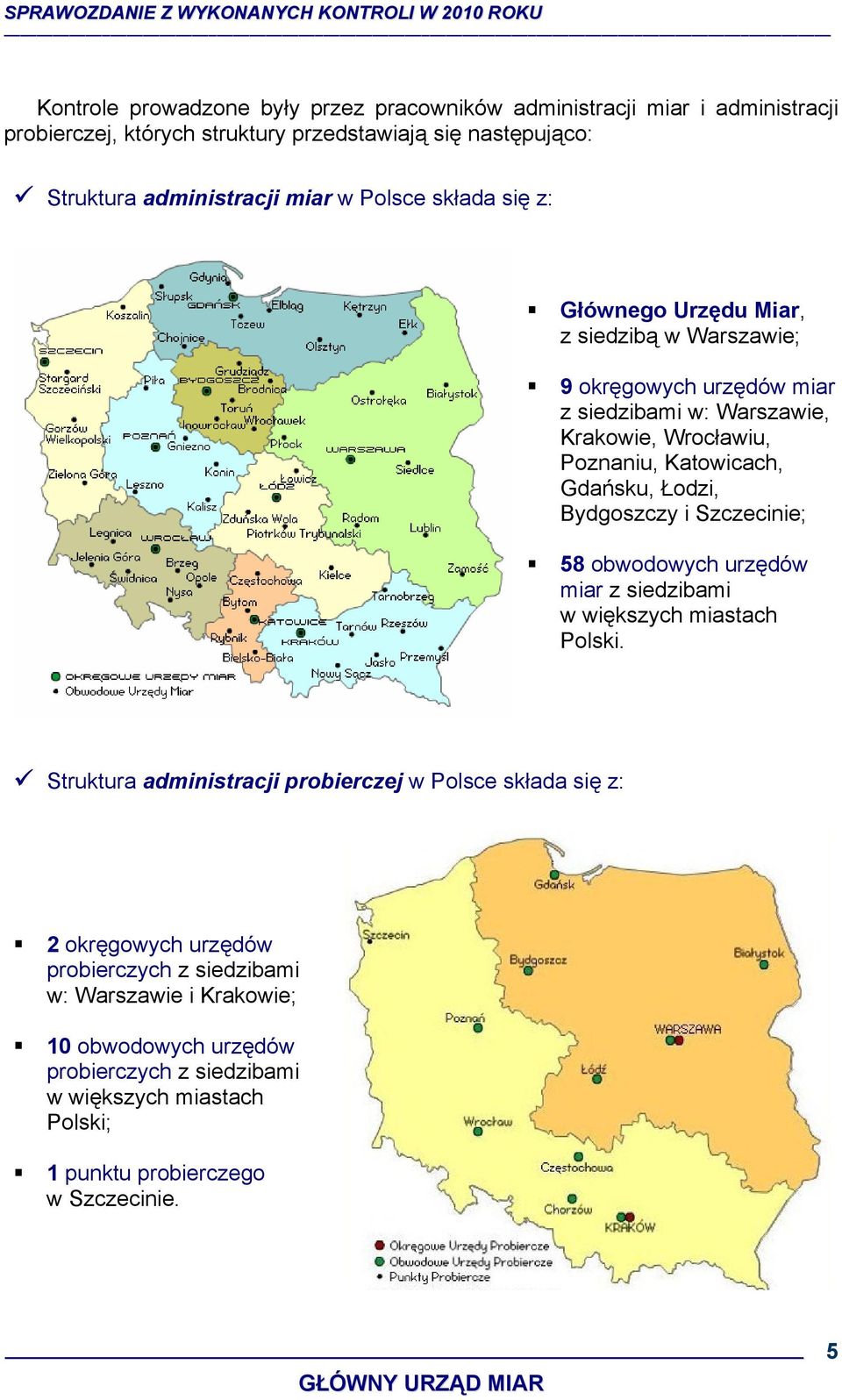 Łodzi, Bydgoszczy i Szczecinie; 58 obwodowych urzędów miar z siedzibami w większych miastach Polski.