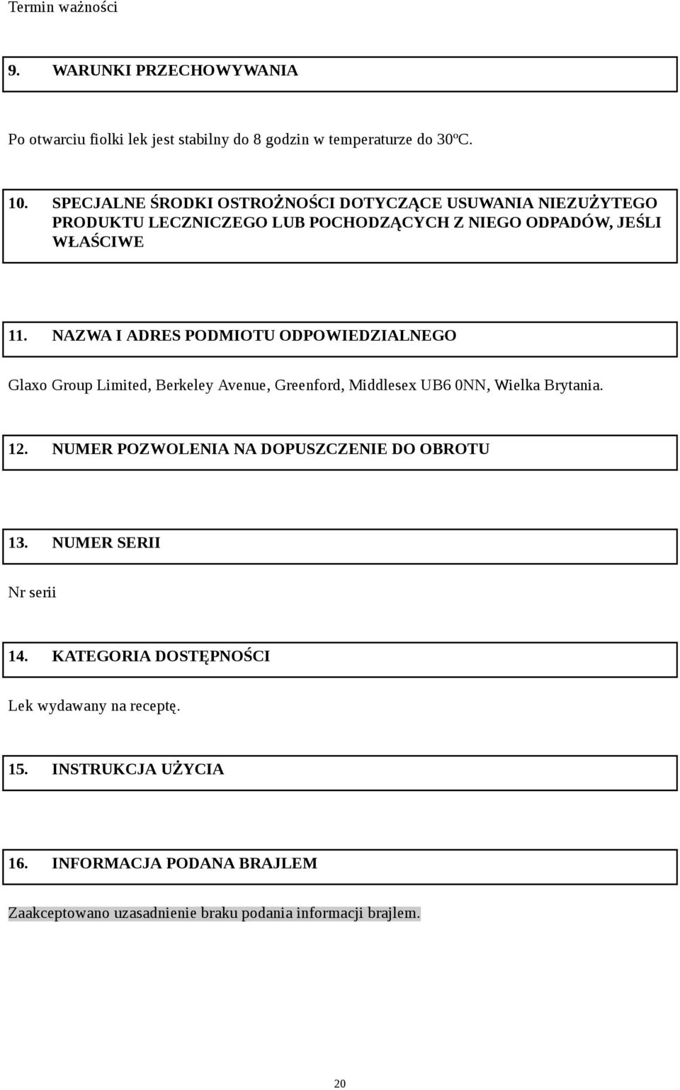 NAZWA I ADRES PODMIOTU ODPOWIEDZIALNEGO Glaxo Group Limited, Berkeley Avenue, Greenford, Middlesex UB6 0NN, Wielka Brytania. 12.