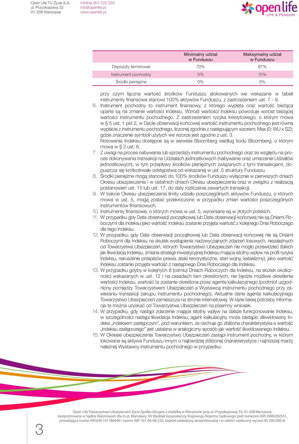 Instrument pochodny to instrument finansowy, z którego wypłata oraz wartość bieżąca oparte są na zmianie wartości Indeksu.