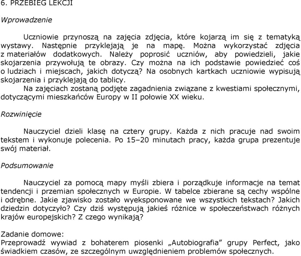 Na osobnych kartkach uczniowie wypisują skojarzenia i przyklejają do tablicy.