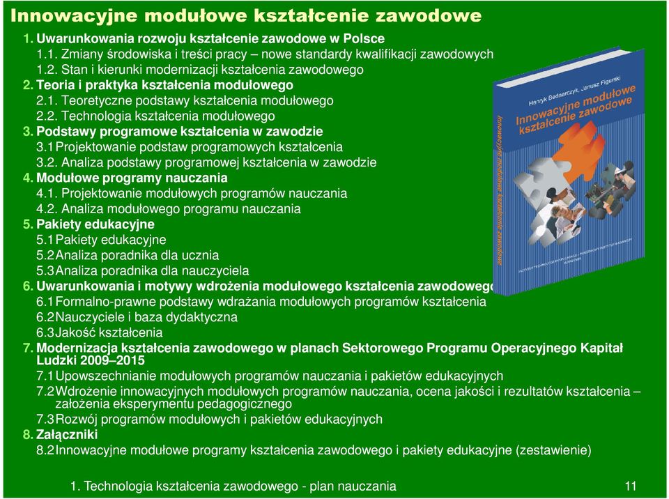 Podstawy programowe kształcenia w zawodzie 3.1Projektowanie podstaw programowych kształcenia 3.2. Analiza podstawy programowej kształcenia w zawodzie 4. Modułowe programy nauczania 4.1. Projektowanie modułowych programów nauczania 4.