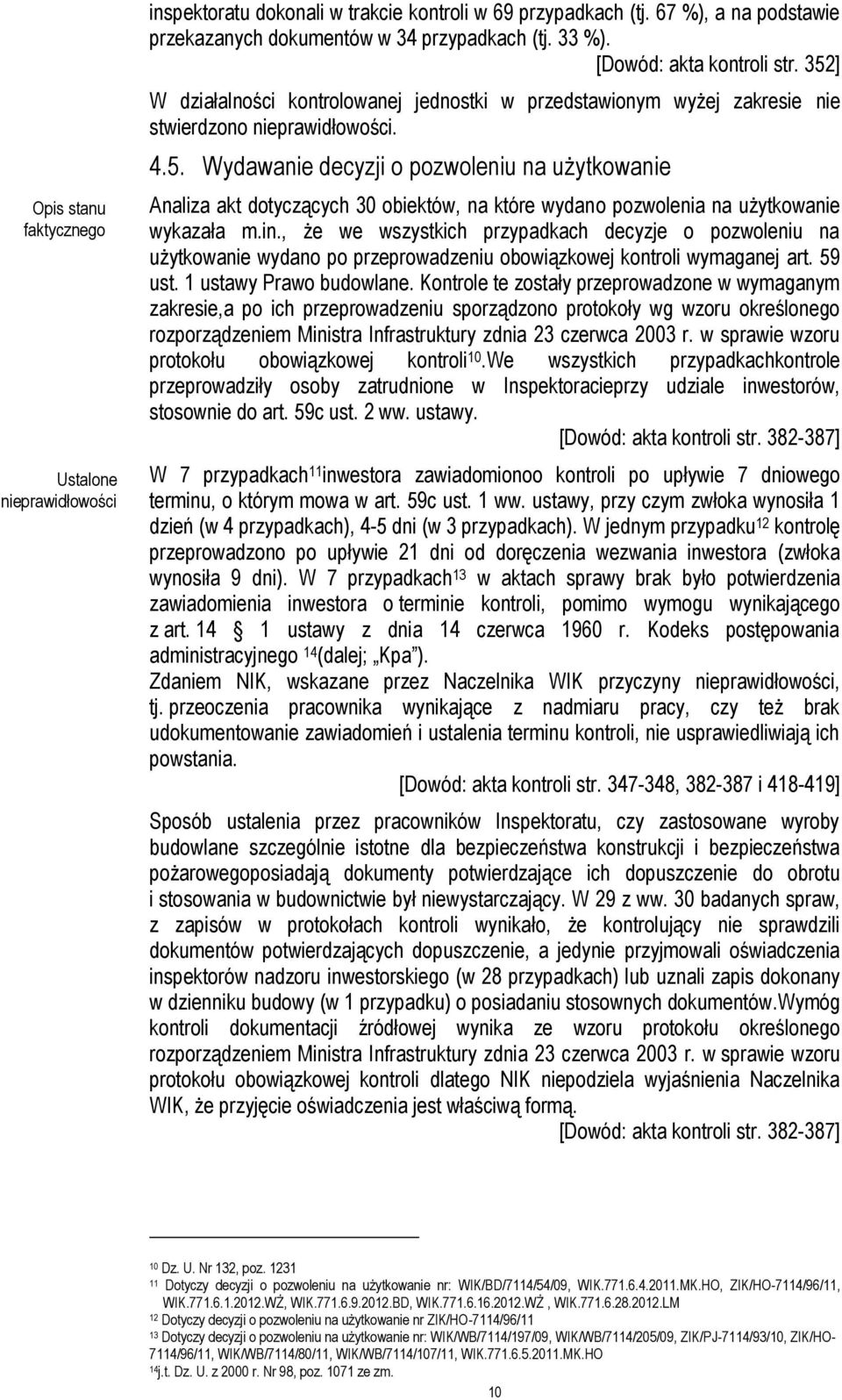 , że we wszystkich przypadkach decyzje o pozwoleniu na użytkowanie wydano po przeprowadzeniu obowiązkowej kontroli wymaganej art. 59 ust. 1 ustawy Prawo budowlane.