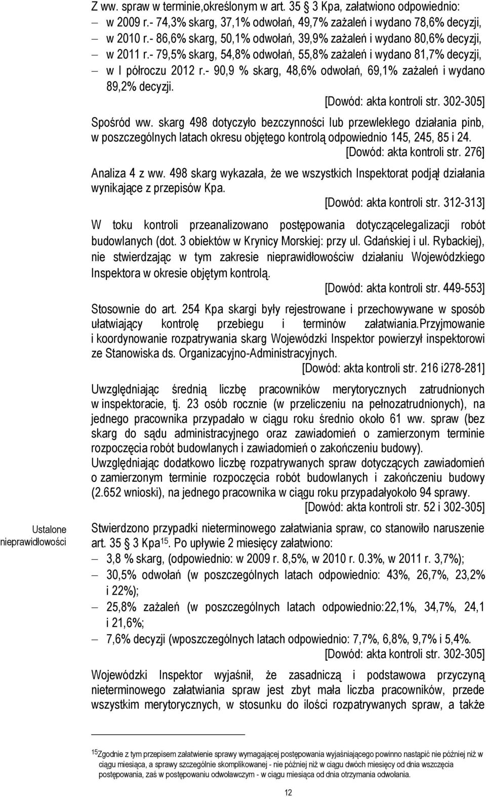 - 90,9 % skarg, 48,6% odwołań, 69,1% zażaleń i wydano 89,2% decyzji. [Dowód: akta kontroli str. 302-305] Spośród ww.