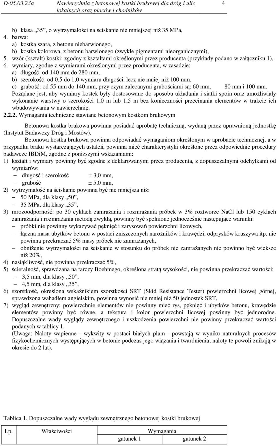 wymiary, zgodne z wymiarami określonymi przez producenta, w zasadzie: a) długość: od 140 mm do 280 mm, b) szerokość: od 0,5 do 1,0 wymiaru długości, lecz nie mniej niż 100 mm, c) grubość: od 55 mm do
