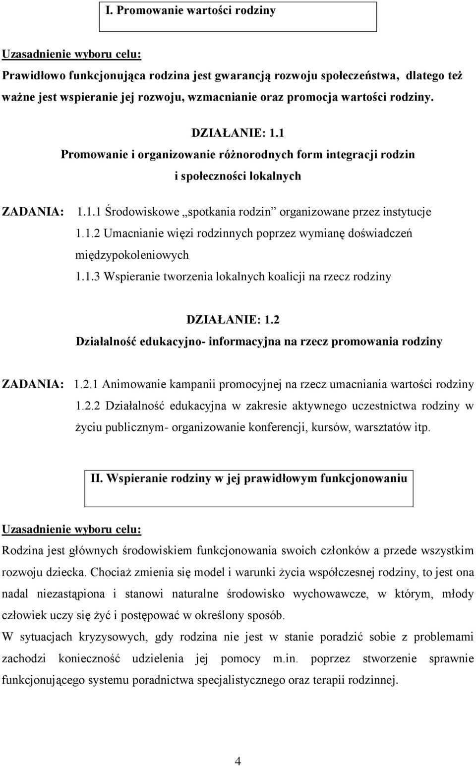 1.2 Umacnianie więzi rodzinnych poprzez wymianę doświadczeń międzypokoleniowych 1.1.3 Wspieranie tworzenia lokalnych koalicji na rzecz rodziny DZIAŁANIE: 1.