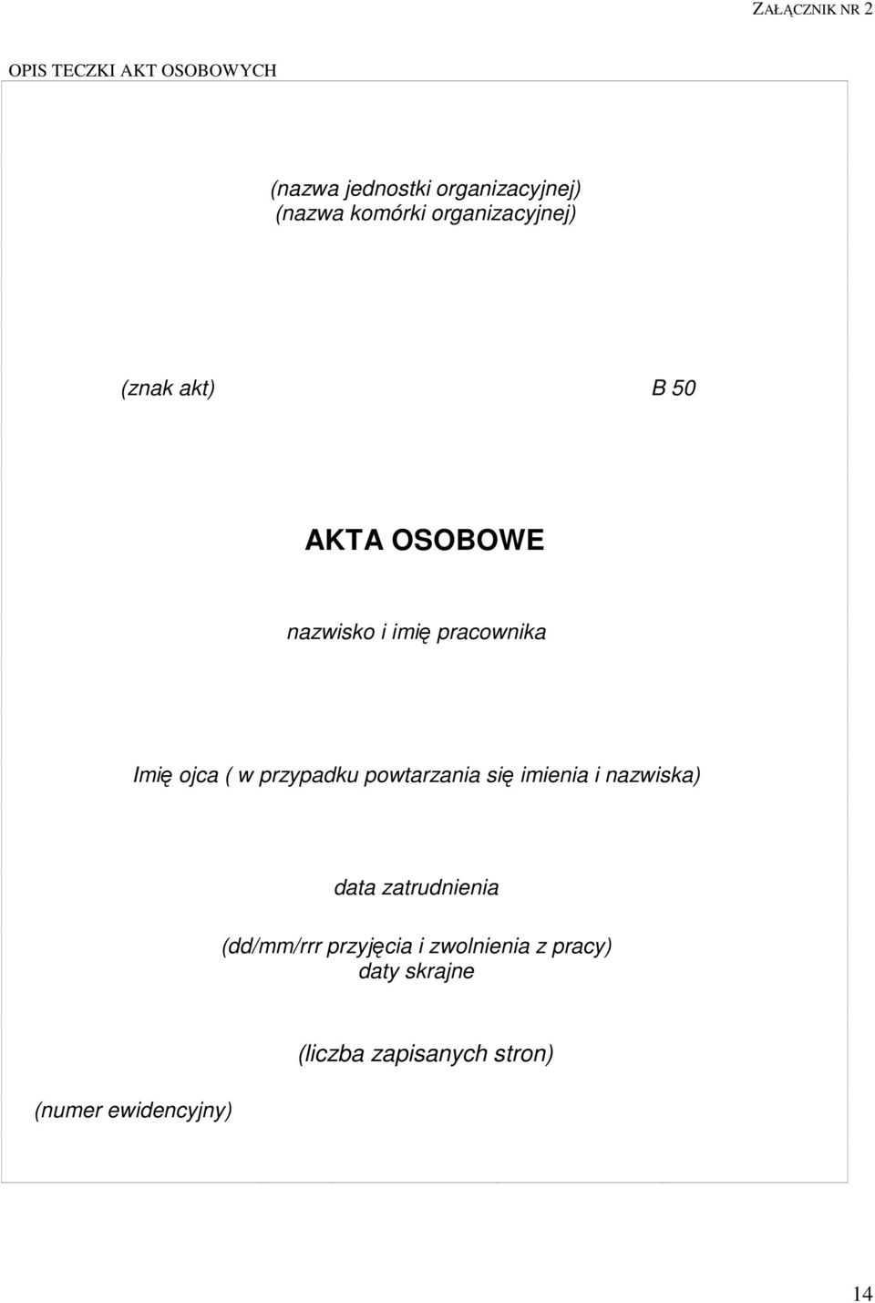 ojca ( w przypadku powtarzania się imienia i nazwiska) data zatrudnienia (dd/mm/rrr