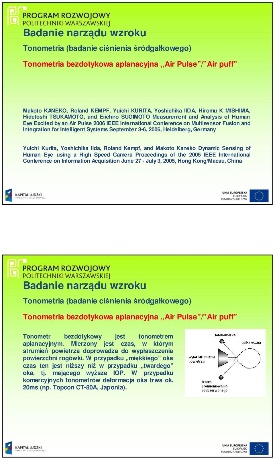 September 3-6, 2006, Heidelberg, Germany Yuichi Kurita, Yoshichika Iida, Roland Kempf, and Makoto Kaneko Dynamic Sensing of Human Eye using a High Speed Camera Proceedings of the 2005 IEEE