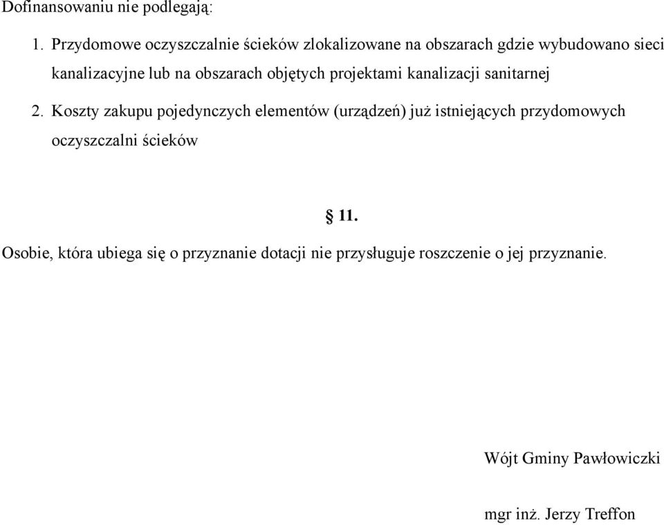 obszarach objętych projektami kanalizacji sanitarnej 2.