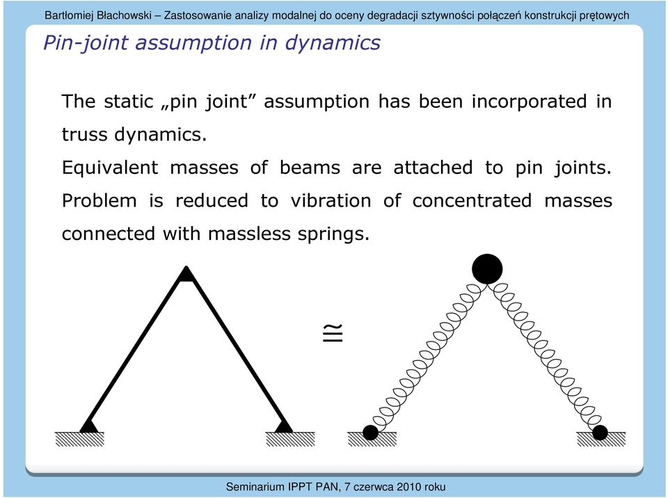 incooaed in uss dynamics. Equivalen masses of beams ae aached o in joins.